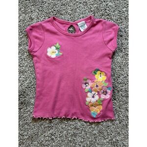 Vintage Oshkosh Knit Pink Embroidered Flower Short Sleeve‎ Shirt 4T